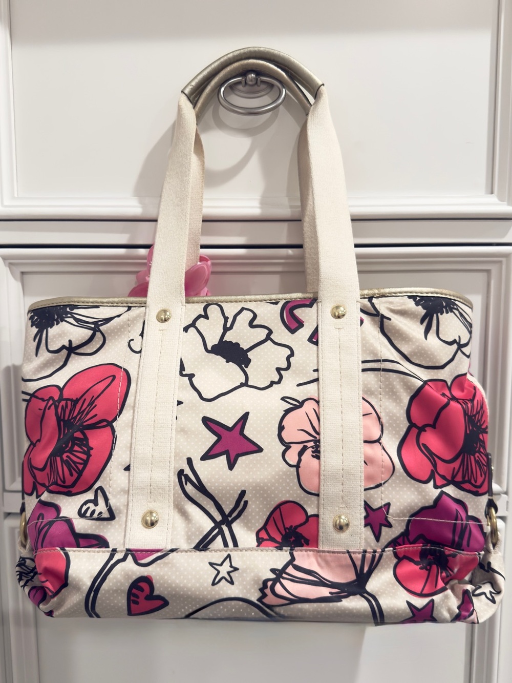 🌸🌺 Coach Kyra Floral & Polka Dot Print Cream Sateen Tote Bag - Picture 2 of 16